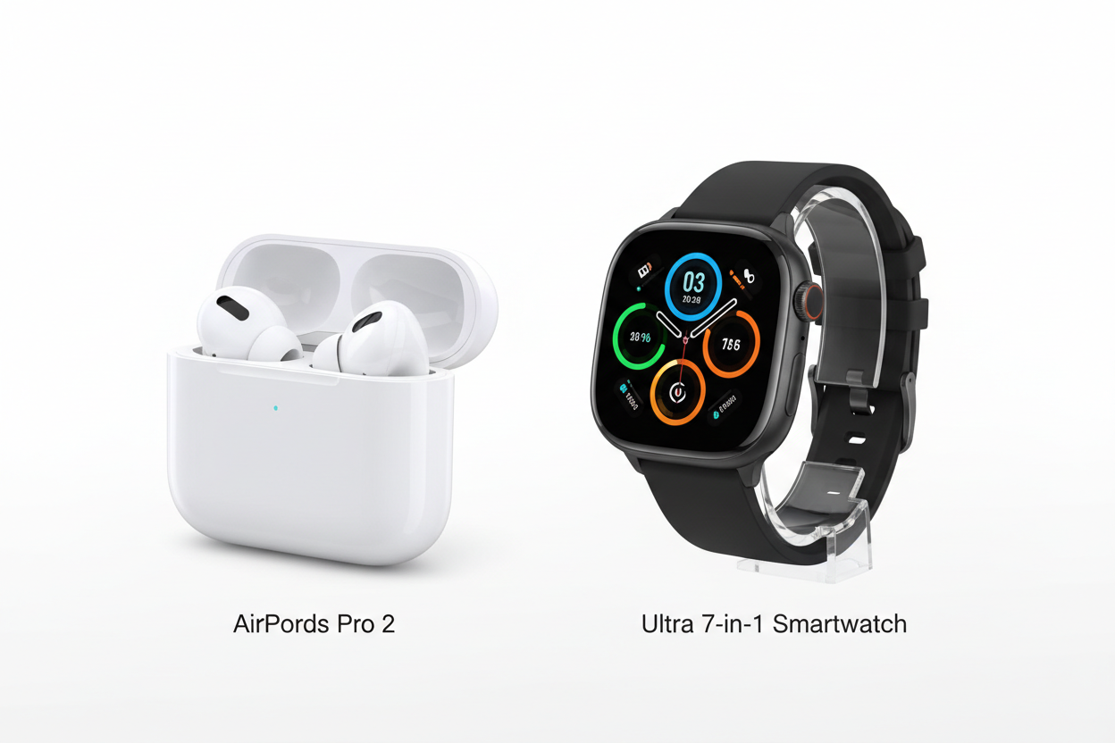 AirPods Pro 2 + Ultra 7-in-1 Smartwatch Combo | Premium Sound & Style Deal